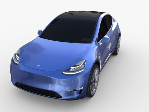 tesla model y rwd blue with chassis 3D 模型
