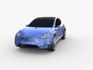 tesla model y rwd blue with chassis 3D Model