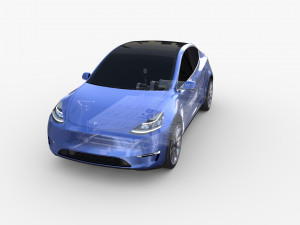 tesla model y rwd blue with chassis 3D 模型