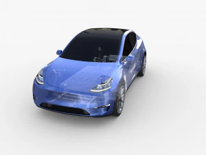 tesla model y rwd blue with chassis 3D Model