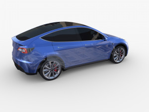 tesla model y rwd blue with chassis 3D 模型