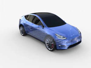 tesla model y rwd blue with chassis 3D Model