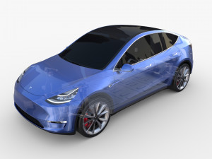 tesla model y rwd blue with chassis 3D Model