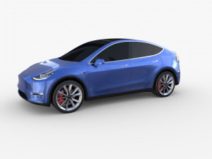 tesla model y rwd blue with chassis 3D 模型