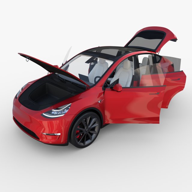 tesla model y red with interior 3D Model .c4d .max .obj .3ds .fbx .stl .blend 