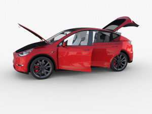 tesla model y red with interior 3D Model