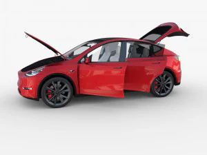 tesla model y red with interior 3D Model