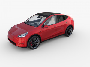 tesla model y red with interior 3D Model