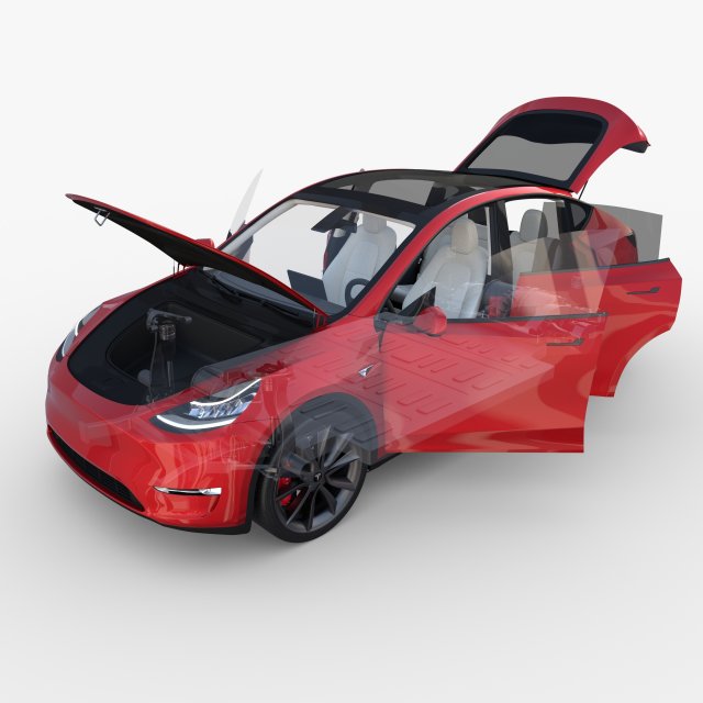 tesla model y awd red with interior and chassis Modello 3D .c4d .max .obj .3ds .fbx .stl .blend 