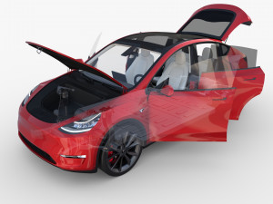 tesla model y awd red with interior and chassis 3D 模型