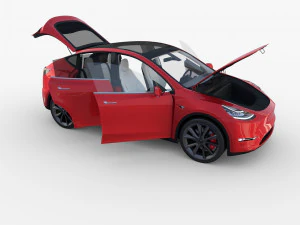 tesla model y awd red with interior and chassis 3D Model