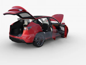 tesla model y awd red with interior and chassis 3D Model