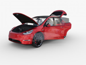 tesla model y awd red with interior and chassis Modello 3D