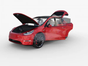 tesla model y awd red with interior and chassis 3D Model