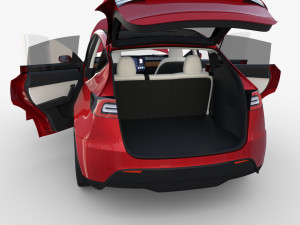 tesla model y awd red with interior and chassis Modello 3D