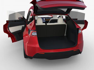 tesla model y awd red with interior and chassis 3D Model