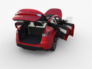 tesla model y awd red with interior and chassis Modello 3D
