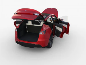 tesla model y awd red with interior and chassis 3D Model