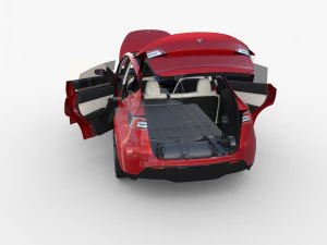 tesla model y awd red with interior and chassis 3D Model