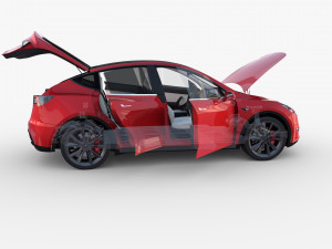 tesla model y awd red with interior and chassis Modello 3D