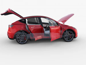 tesla model y awd red with interior and chassis 3D Model
