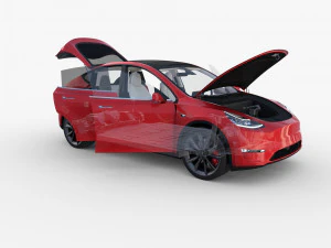 tesla model y awd red with interior and chassis 3D Model
