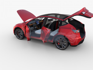 tesla model y awd red with interior and chassis Modello 3D