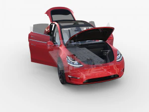 tesla model y awd red with interior and chassis 3D Model