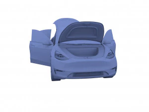 tesla model y awd red with interior and chassis 3D Model