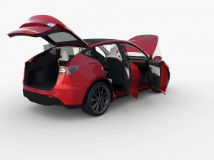 tesla model y awd red with interior and chassis 3D Model