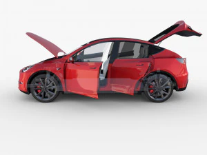 tesla model y awd red with interior and chassis 3D Model