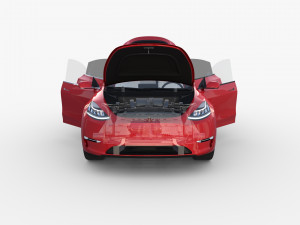 tesla model y awd red with interior and chassis Modello 3D