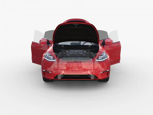 tesla model y awd red with interior and chassis 3D Model