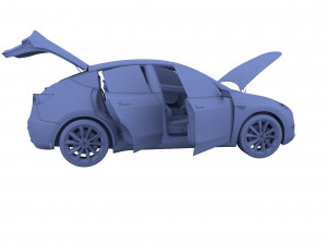 tesla model y awd red with interior and chassis Modello 3D