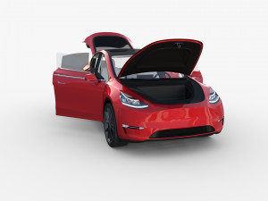 tesla model y awd red with interior and chassis Modello 3D