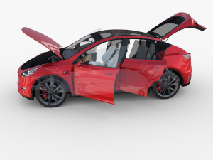 tesla model y awd red with interior and chassis Modello 3D