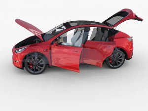 tesla model y awd red with interior and chassis 3D Model