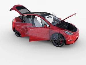 tesla model y awd red with interior and chassis 3D Model