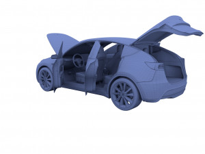 tesla model y awd red with interior and chassis Modello 3D