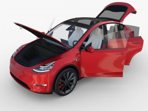 tesla model y awd red with interior and chassis 3D Model