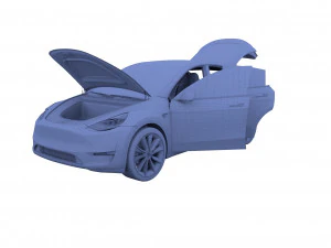 tesla model y awd red with interior and chassis 3D Model