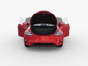 tesla model y awd red with interior and chassis Modello 3D