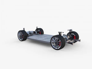 tesla model y awd red with interior and chassis 3D Model