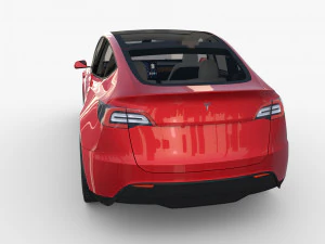 tesla model y awd red with interior and chassis 3D Model
