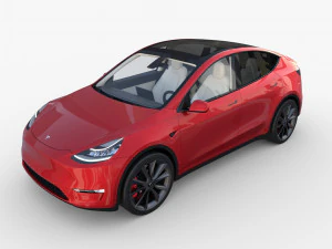 tesla model y awd red with interior and chassis 3D Model