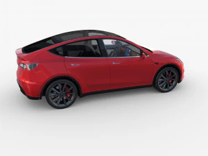 tesla model y awd red with interior and chassis 3D Model