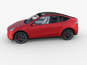 tesla model y awd red with interior and chassis 3D Model