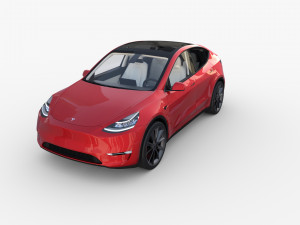 tesla model y awd red with interior and chassis Modello 3D