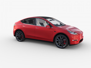 tesla model y awd red with interior and chassis Modello 3D