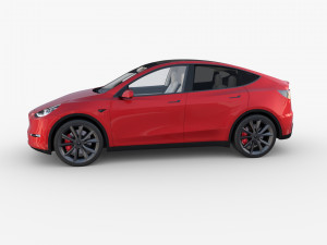 tesla model y awd red with interior and chassis Modello 3D